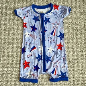 Little Sleepies Zippered Shorty Romper in Red White Blue Stars- 12-18 months